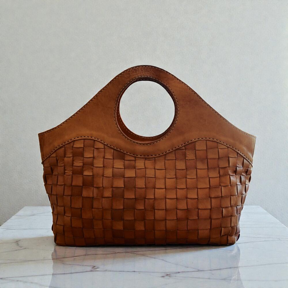 Robita Japanese woven genuine leather chestnut handbag - Picture 5 of 8